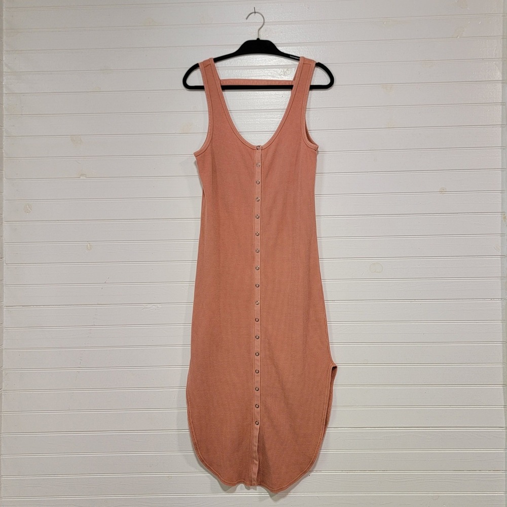 Daily Practice Anthropologie Waffle Knit Snap Midi Dress Pink Medium Sleeveless